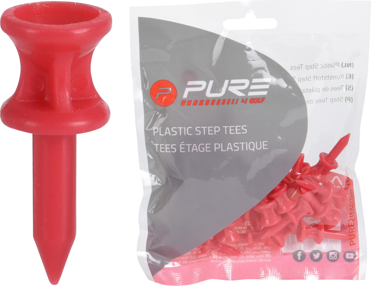 Plastic step tees 31mm bag of 30 pcs Red