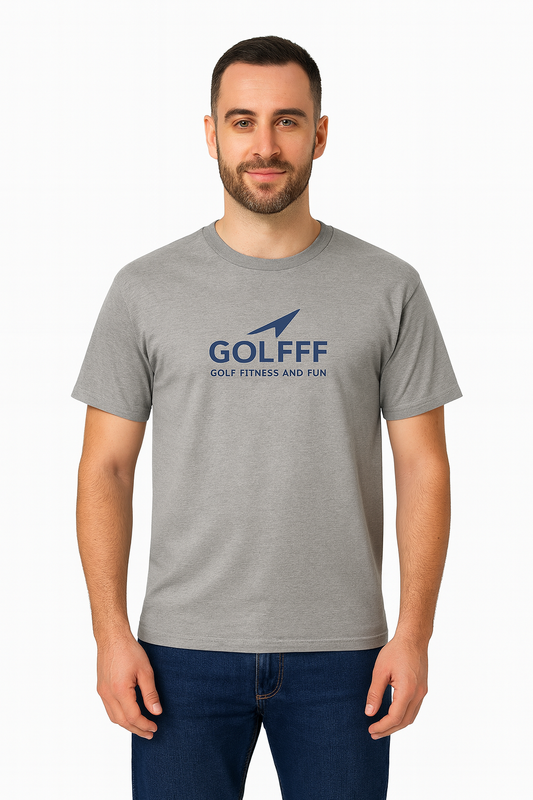 GOLFFF Heren T-Shirt – Grijs / Donkerblauw logo