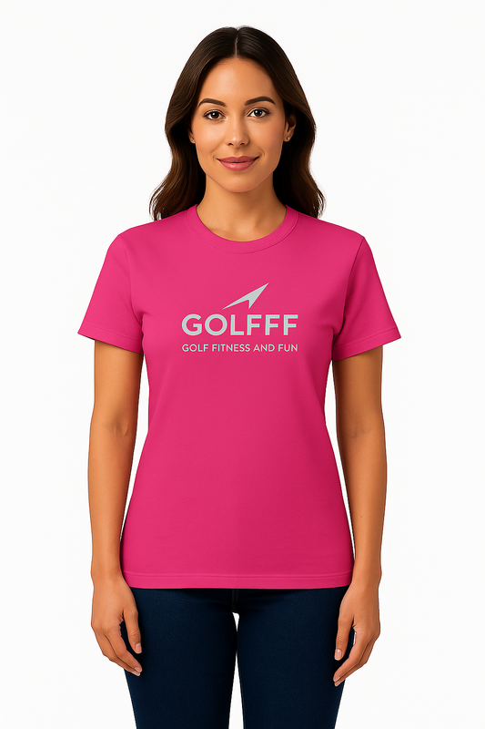 GOLFFF Dames T-Shirt – Donkerroze / Grijs logo
