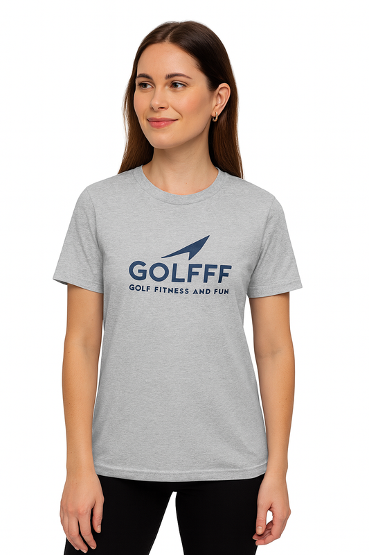 GOLFFF Dames T-Shirt – Grijs / donkerblauw logo