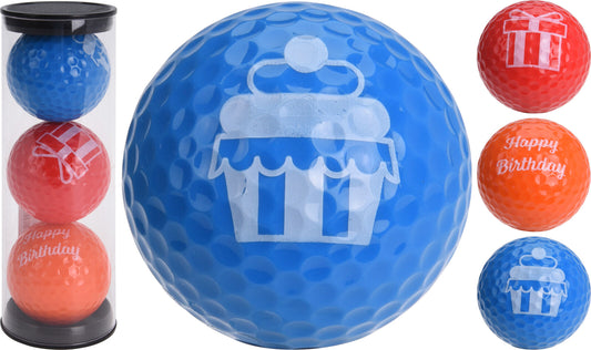 Tube of 3 Happy birthday golf balls
