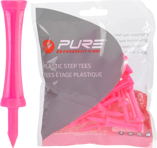 Plastic step tees 53mm bag of 25 pcs Neon Pink