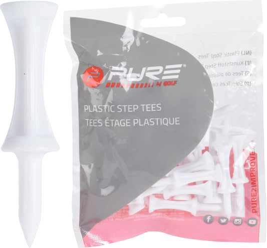 Plastic step tees 51mm bag of 25 pcs White